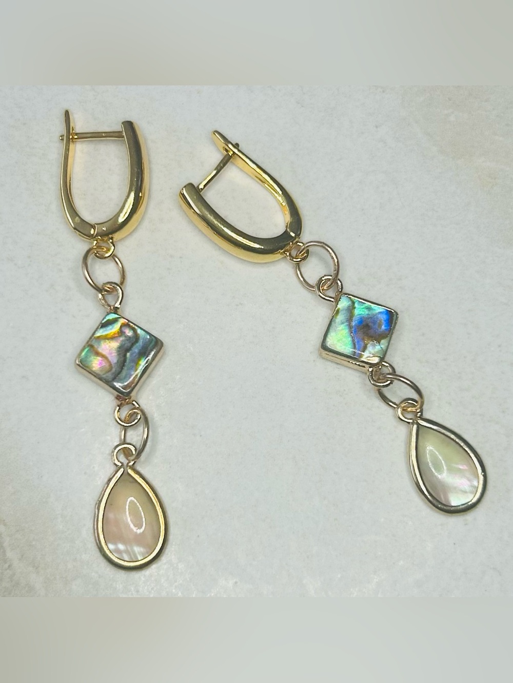 Unbranded Gold Toned Drop Earrings with Abalone Accents